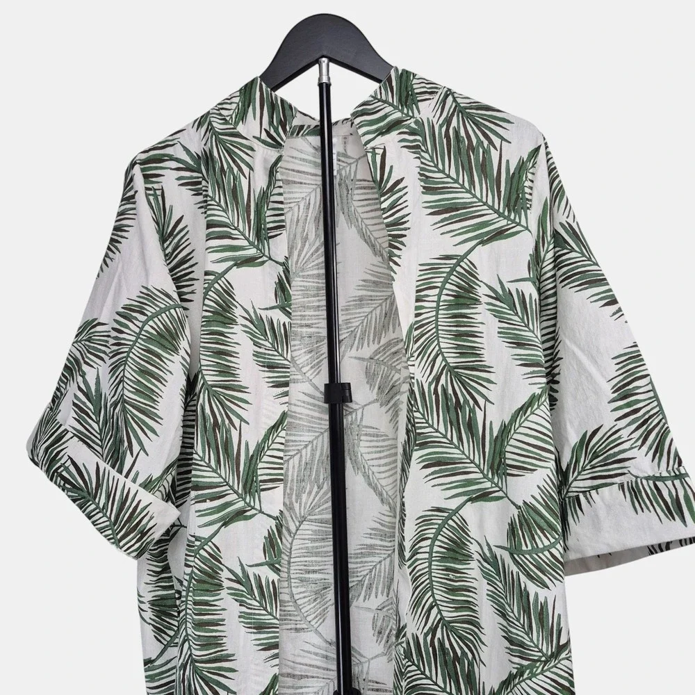 Mirror Image Womens Size S Palm Tropical Leaf Open Swim Cover Tunic Linen Cotton - Picture 2 of 10
